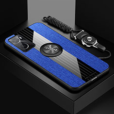Funda Silicona Carcasa Ultrafina Goma con Magnetico Anillo de dedo Soporte X03L para Oppo A76 Azul