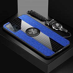 Funda Silicona Carcasa Ultrafina Goma con Magnetico Anillo de dedo Soporte X03L para Oppo Find X3 Pro 5G Azul