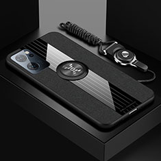 Funda Silicona Carcasa Ultrafina Goma con Magnetico Anillo de dedo Soporte X03L para Oppo Find X5 Lite 5G Negro
