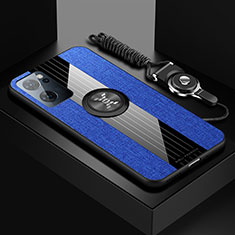 Funda Silicona Carcasa Ultrafina Goma con Magnetico Anillo de dedo Soporte X03L para Oppo Reno7 5G Azul