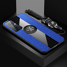 Funda Silicona Carcasa Ultrafina Goma con Magnetico Anillo de dedo Soporte X03L para Oppo Reno7 Lite 5G Azul