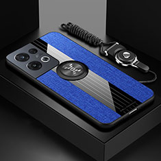 Funda Silicona Carcasa Ultrafina Goma con Magnetico Anillo de dedo Soporte X03L para Oppo Reno9 Pro+ Plus 5G Azul