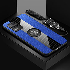Funda Silicona Carcasa Ultrafina Goma con Magnetico Anillo de dedo Soporte X03L para Realme Q3 5G Azul