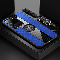 Funda Silicona Carcasa Ultrafina Goma con Magnetico Anillo de dedo Soporte X03L para Samsung Galaxy S20 Ultra 5G Azul