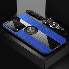 Funda Silicona Carcasa Ultrafina Goma con Magnetico Anillo de dedo Soporte X03L para Vivo iQOO 10 5G Azul