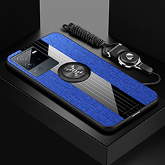 Funda Silicona Carcasa Ultrafina Goma con Magnetico Anillo de dedo Soporte X03L para Vivo iQOO Neo6 SE 5G Azul