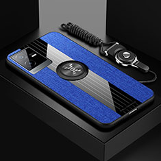 Funda Silicona Carcasa Ultrafina Goma con Magnetico Anillo de dedo Soporte X03L para Vivo iQOO Z6x Azul