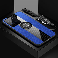 Funda Silicona Carcasa Ultrafina Goma con Magnetico Anillo de dedo Soporte X03L para Vivo V25 5G Azul