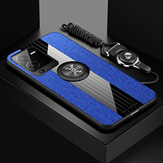 Funda Silicona Carcasa Ultrafina Goma con Magnetico Anillo de dedo Soporte X03L para Vivo V25 Pro 5G Azul
