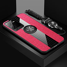 Funda Silicona Carcasa Ultrafina Goma con Magnetico Anillo de dedo Soporte X03L para Vivo V25 Pro 5G Rojo