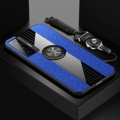 Funda Silicona Carcasa Ultrafina Goma con Magnetico Anillo de dedo Soporte X03L para Vivo X70 5G Azul
