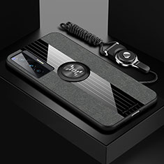 Funda Silicona Carcasa Ultrafina Goma con Magnetico Anillo de dedo Soporte X03L para Vivo X70 5G Gris