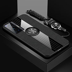 Funda Silicona Carcasa Ultrafina Goma con Magnetico Anillo de dedo Soporte X03L para Vivo X70 Pro 5G Negro