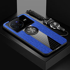 Funda Silicona Carcasa Ultrafina Goma con Magnetico Anillo de dedo Soporte X03L para Vivo X80 5G Azul
