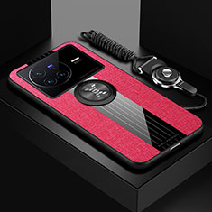 Funda Silicona Carcasa Ultrafina Goma con Magnetico Anillo de dedo Soporte X03L para Vivo X80 5G Rojo