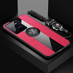 Funda Silicona Carcasa Ultrafina Goma con Magnetico Anillo de dedo Soporte X03L para Vivo X80 Lite 5G Rojo