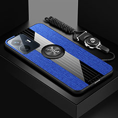 Funda Silicona Carcasa Ultrafina Goma con Magnetico Anillo de dedo Soporte X03L para Vivo Y77 5G Azul