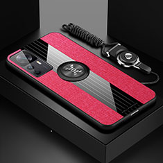Funda Silicona Carcasa Ultrafina Goma con Magnetico Anillo de dedo Soporte X03L para Xiaomi Mi 12T Pro 5G Rojo
