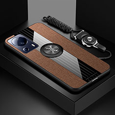 Funda Silicona Carcasa Ultrafina Goma con Magnetico Anillo de dedo Soporte X03L para Xiaomi Mi 13 Lite 5G Marron