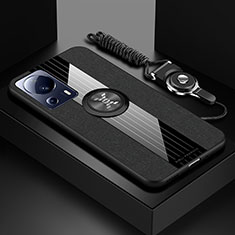 Funda Silicona Carcasa Ultrafina Goma con Magnetico Anillo de dedo Soporte X03L para Xiaomi Mi 13 Lite 5G Negro