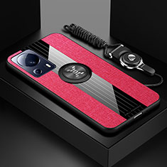 Funda Silicona Carcasa Ultrafina Goma con Magnetico Anillo de dedo Soporte X03L para Xiaomi Mi 13 Lite 5G Rojo