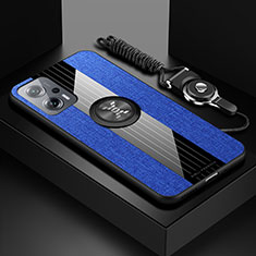 Funda Silicona Carcasa Ultrafina Goma con Magnetico Anillo de dedo Soporte X03L para Xiaomi Poco X4 GT 5G Azul