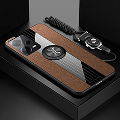 Funda Silicona Carcasa Ultrafina Goma con Magnetico Anillo de dedo Soporte X03L para Xiaomi Poco X5 5G Marron