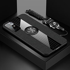 Funda Silicona Carcasa Ultrafina Goma con Magnetico Anillo de dedo Soporte X03L para Xiaomi Redmi 10 4G Negro