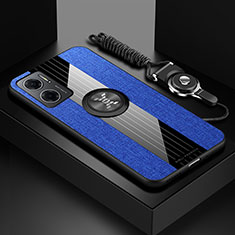 Funda Silicona Carcasa Ultrafina Goma con Magnetico Anillo de dedo Soporte X03L para Xiaomi Redmi 10 5G Azul