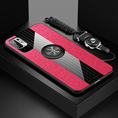 Funda Silicona Carcasa Ultrafina Goma con Magnetico Anillo de dedo Soporte X03L para Xiaomi Redmi Note 10 5G Rojo