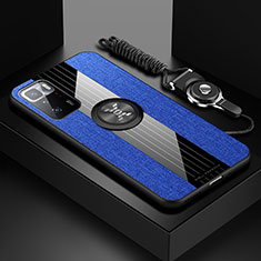 Funda Silicona Carcasa Ultrafina Goma con Magnetico Anillo de dedo Soporte X03L para Xiaomi Redmi Note 10 Pro 5G Azul