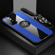 Funda Silicona Carcasa Ultrafina Goma con Magnetico Anillo de dedo Soporte X03L para Xiaomi Redmi Note 11 5G Azul