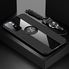Funda Silicona Carcasa Ultrafina Goma con Magnetico Anillo de dedo Soporte X03L para Xiaomi Redmi Note 11 5G Negro