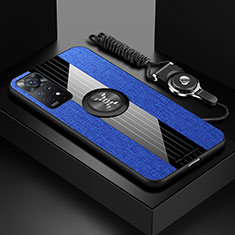 Funda Silicona Carcasa Ultrafina Goma con Magnetico Anillo de dedo Soporte X03L para Xiaomi Redmi Note 11E Pro 5G Azul