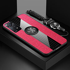 Funda Silicona Carcasa Ultrafina Goma con Magnetico Anillo de dedo Soporte X03L para Xiaomi Redmi Note 11E Pro 5G Rojo