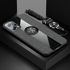 Funda Silicona Carcasa Ultrafina Goma con Magnetico Anillo de dedo Soporte X03L para Xiaomi Redmi Note 11T Pro+ Plus 5G Gris