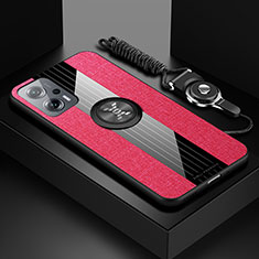 Funda Silicona Carcasa Ultrafina Goma con Magnetico Anillo de dedo Soporte X03L para Xiaomi Redmi Note 11T Pro+ Plus 5G Rojo
