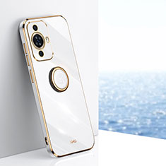 Funda Silicona Carcasa Ultrafina Goma con Magnetico Anillo de dedo Soporte XL1 para Huawei Nova 11 Pro Blanco