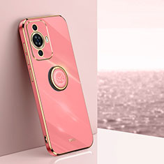 Funda Silicona Carcasa Ultrafina Goma con Magnetico Anillo de dedo Soporte XL1 para Huawei Nova 11 Pro Rosa Roja