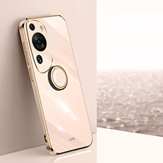 Funda Silicona Carcasa Ultrafina Goma con Magnetico Anillo de dedo Soporte XL1 para Huawei P60 Art Oro Rosa