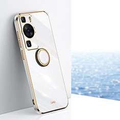 Funda Silicona Carcasa Ultrafina Goma con Magnetico Anillo de dedo Soporte XL1 para Huawei P60 Blanco