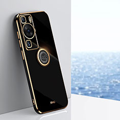 Funda Silicona Carcasa Ultrafina Goma con Magnetico Anillo de dedo Soporte XL1 para Huawei P60 Negro