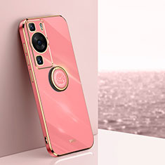 Funda Silicona Carcasa Ultrafina Goma con Magnetico Anillo de dedo Soporte XL1 para Huawei P60 Pro Rosa Roja