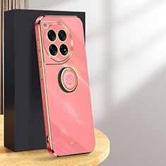 Funda Silicona Carcasa Ultrafina Goma con Magnetico Anillo de dedo Soporte XL1 para OnePlus 12 5G Rosa Roja