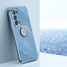 Funda Silicona Carcasa Ultrafina Goma con Magnetico Anillo de dedo Soporte XL1 para Oppo Reno6 Pro 5G Azul