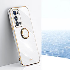 Funda Silicona Carcasa Ultrafina Goma con Magnetico Anillo de dedo Soporte XL1 para Oppo Reno6 Pro 5G Blanco