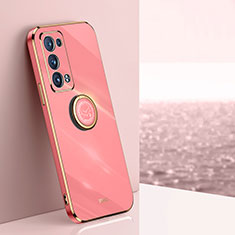 Funda Silicona Carcasa Ultrafina Goma con Magnetico Anillo de dedo Soporte XL1 para Oppo Reno6 Pro 5G Rosa Roja