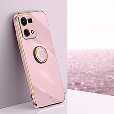 Funda Silicona Carcasa Ultrafina Goma con Magnetico Anillo de dedo Soporte XL1 para Oppo Reno7 4G Rosa