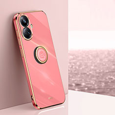 Funda Silicona Carcasa Ultrafina Goma con Magnetico Anillo de dedo Soporte XL1 para Realme 10 Pro+ Plus 5G Rosa Roja