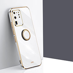 Funda Silicona Carcasa Ultrafina Goma con Magnetico Anillo de dedo Soporte XL1 para Samsung Galaxy S20 Ultra 5G Blanco